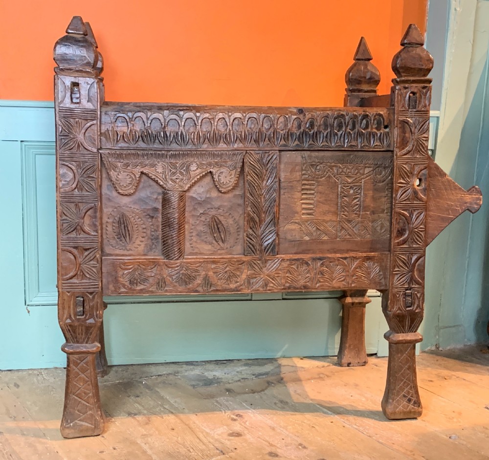 Antique carved cedar Dowry chest from the Swat Valley, Hindu-Kush View IV