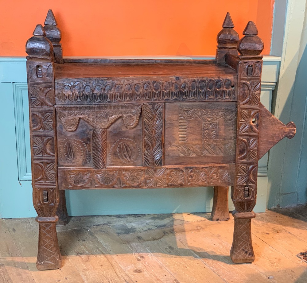 Antique carved cedar Dowry chest from the Swat Valley, Hindu-Kush View V