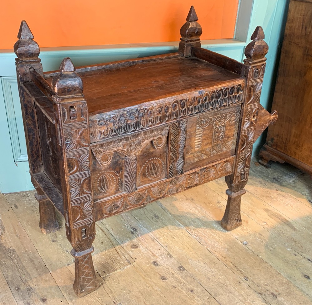 Antique carved cedar Dowry chest from the Swat Valley, Hindu-Kush View XI