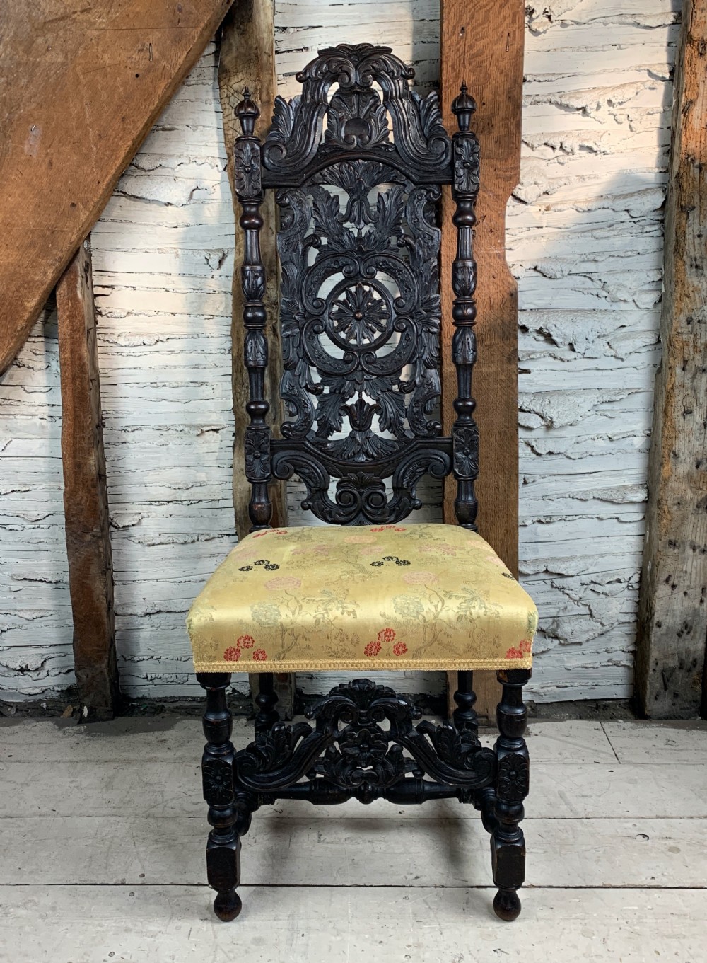 Carolean style carved oak high-back chair, 19th century View III