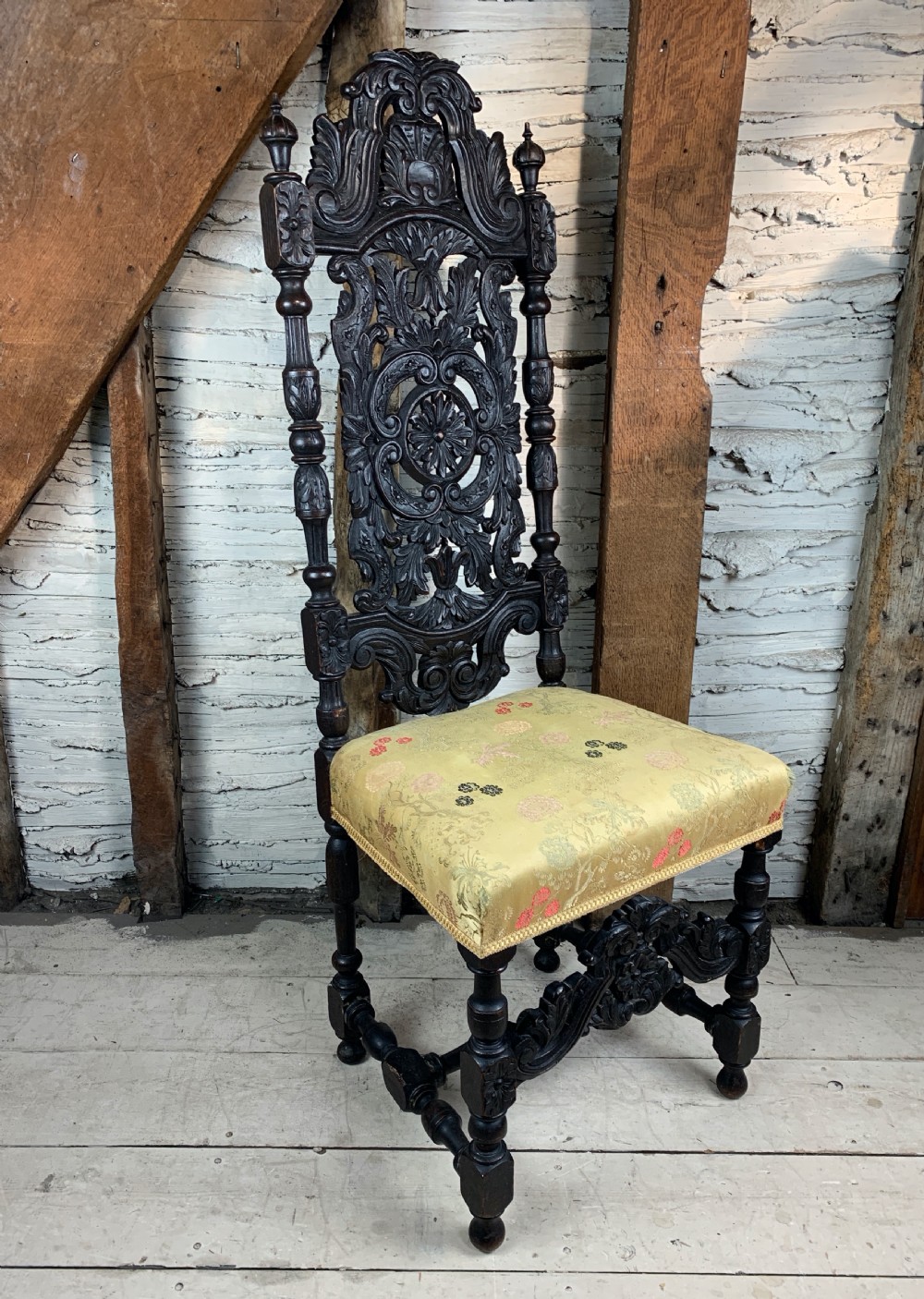 Carolean style carved oak high-back chair, 19th century View VII