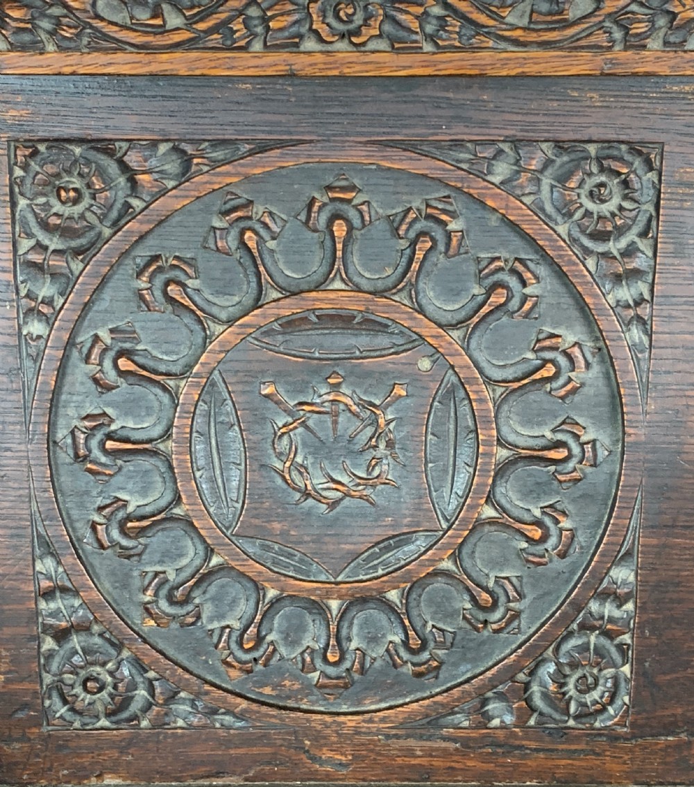 Victorian oak Glastonbury chair carved with the Crown of Thorns View V