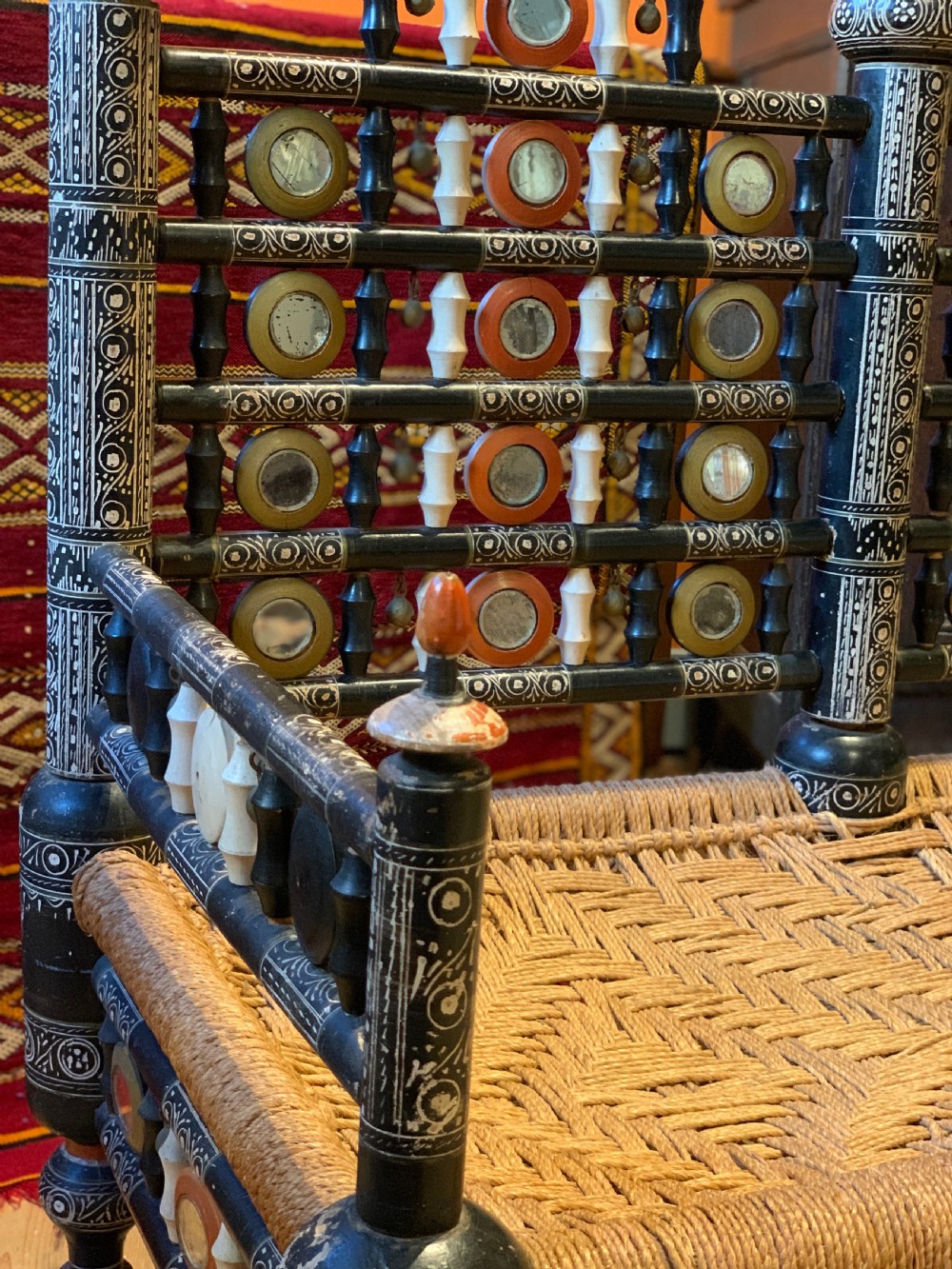 Indian / Pakistani Punjabi wedding bench with mirrored panels and bells View III