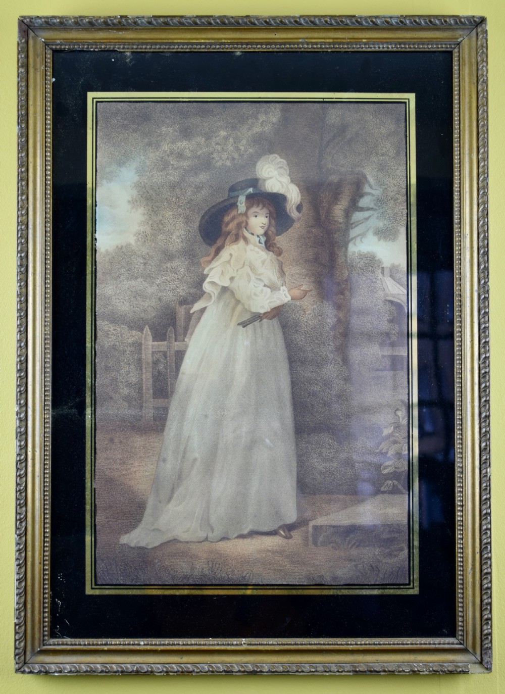 Regency stipple engraving of a Girl in a Picture Hat After Reynolds