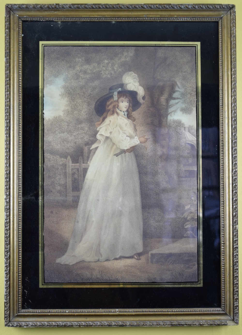 Regency stipple engraving of a Girl in a Picture Hat After Reynolds View II