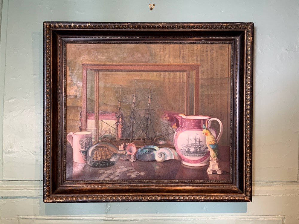 John Ernest Foster, still life of antiques & maritime theme, oil on canvas View III