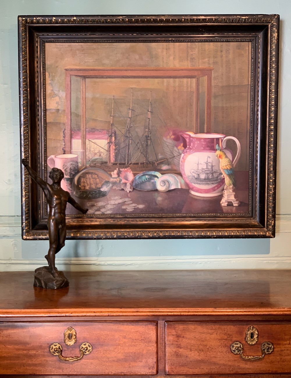 John Ernest Foster, still life of antiques & maritime theme, oil on canvas View VIII