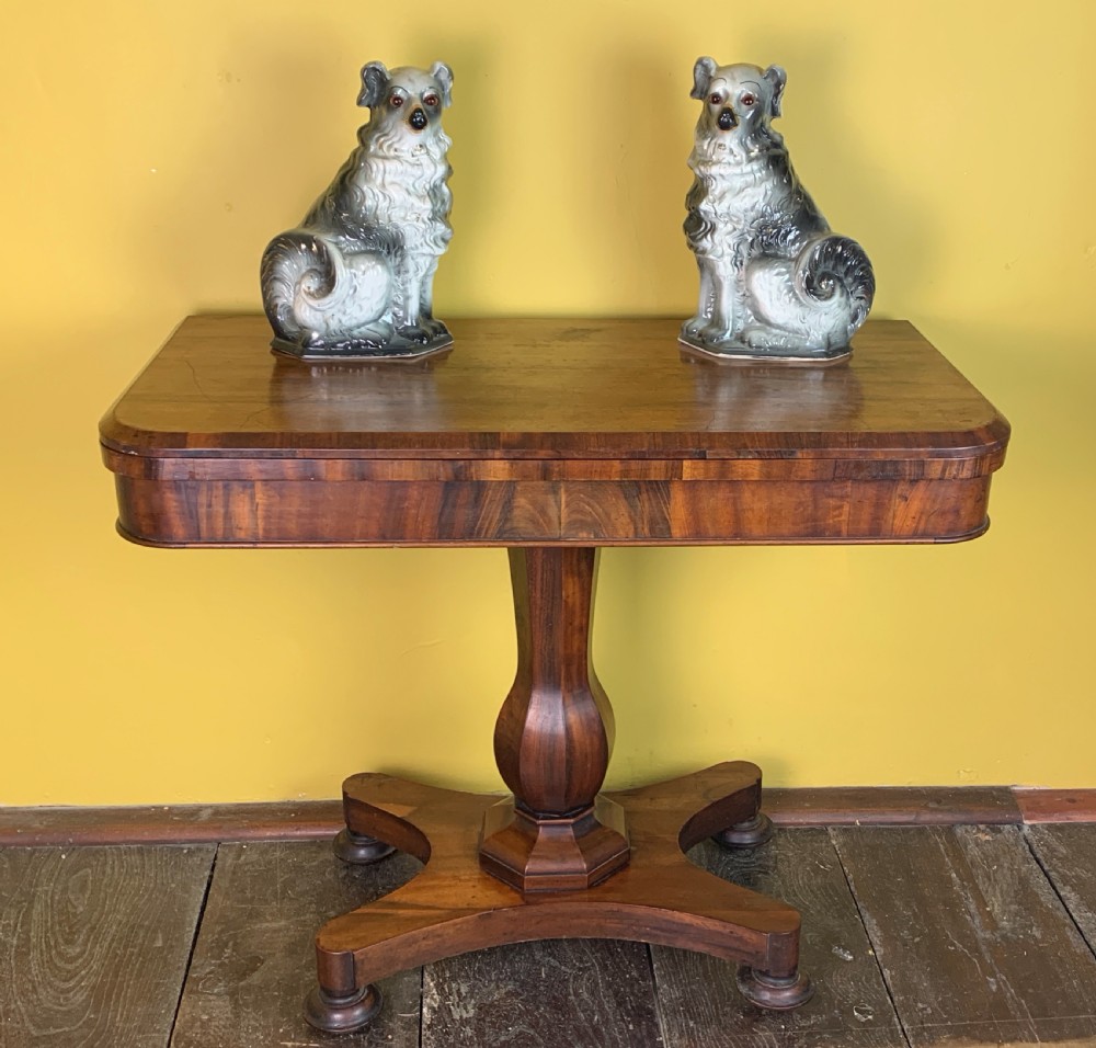 William IV mahogany fold over pedestal card table