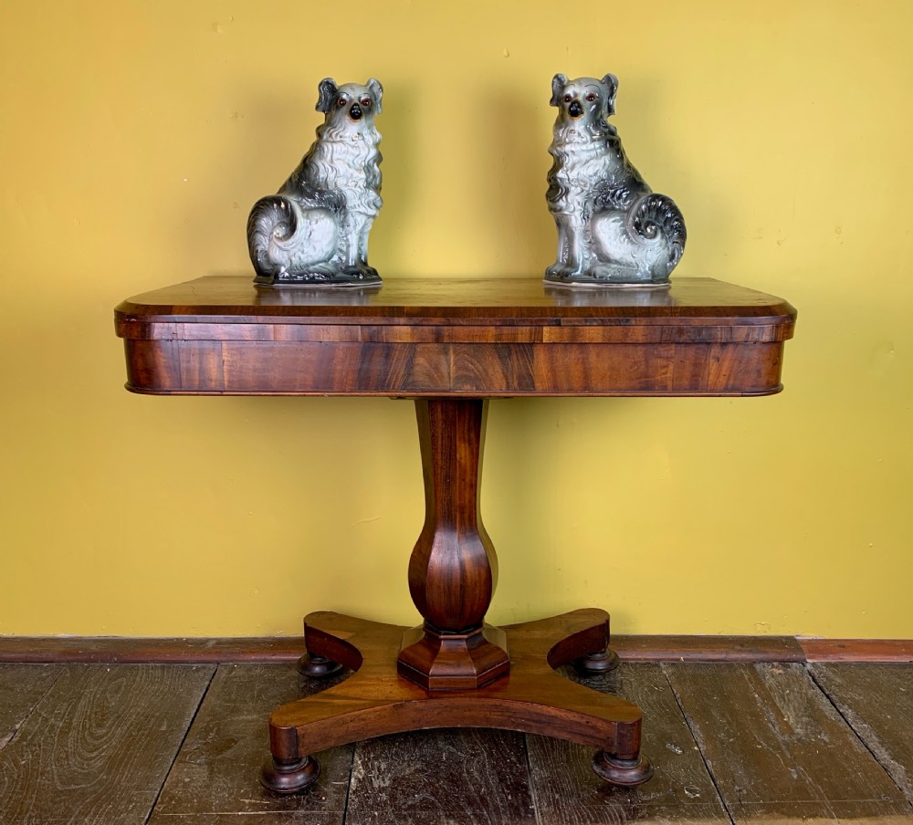 William IV mahogany fold over pedestal card table View II
