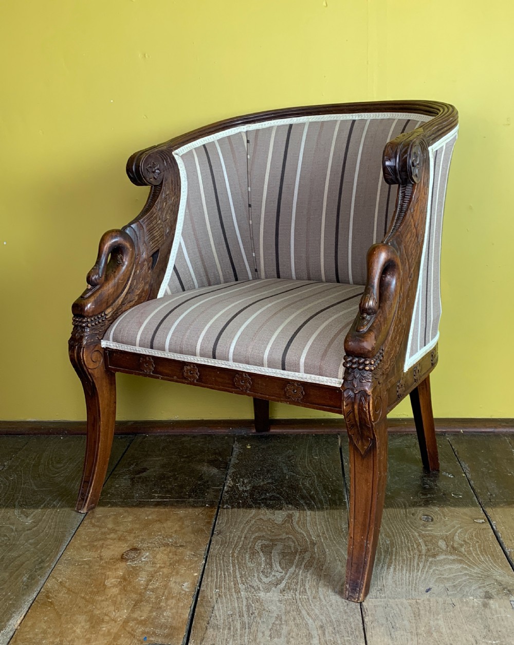 French Empire revival swan neck tub armchair  View II