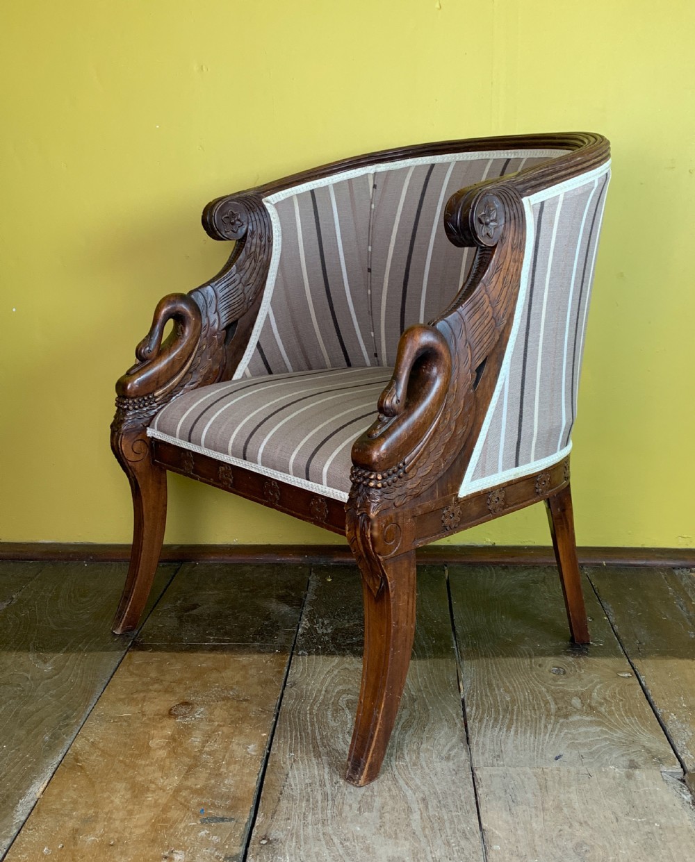 French Empire revival swan neck tub armchair  View III