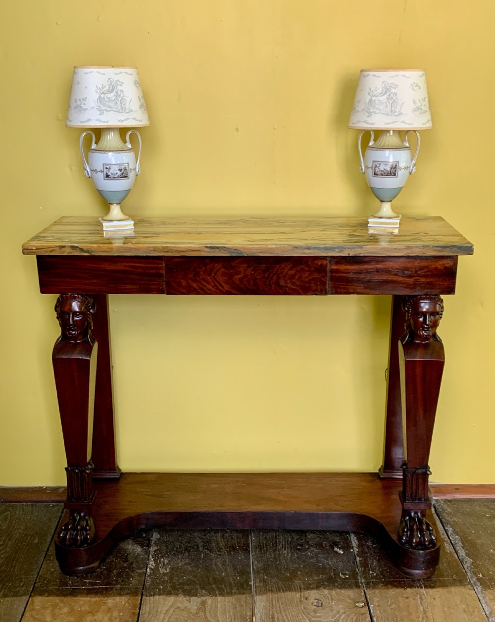 French Empire mahogany marble top console table View II