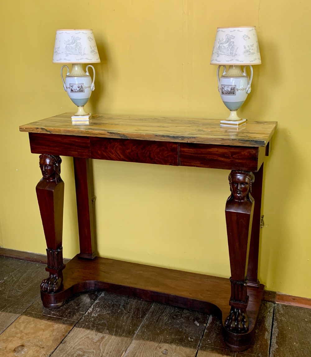 French Empire mahogany marble top console table View IV