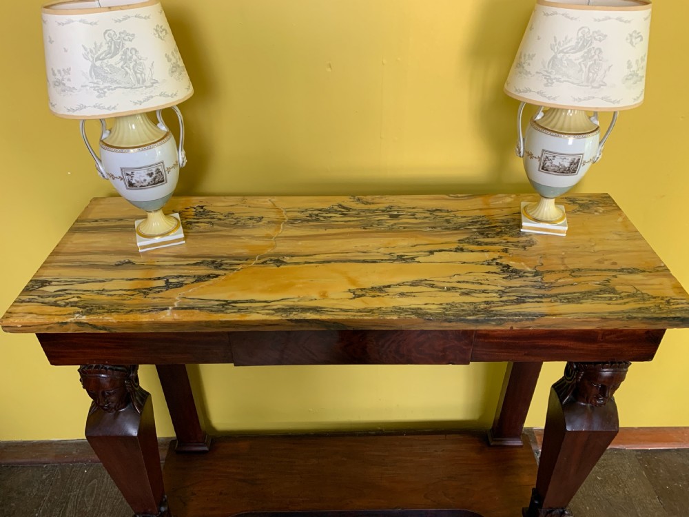French Empire mahogany marble top console table View V