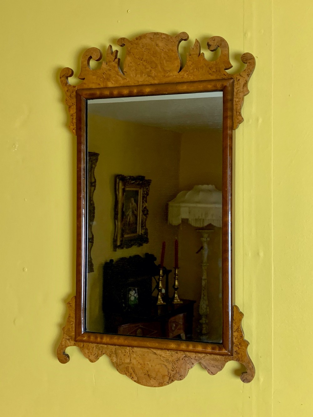 Georgian style burr walnut wall mirror circa 1920