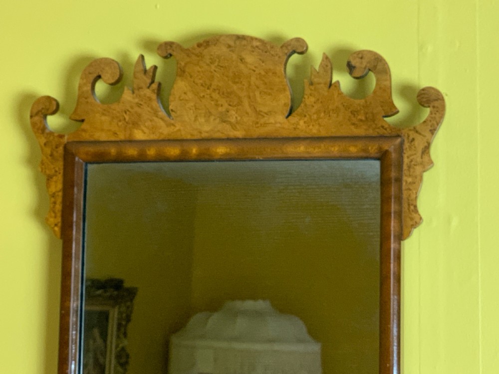 Georgian style burr walnut wall mirror circa 1920 View II