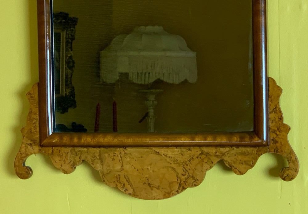 Georgian style burr walnut wall mirror circa 1920 View III