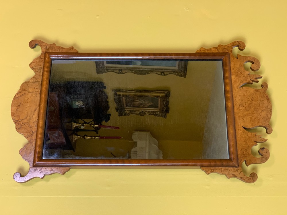 Georgian style burr walnut wall mirror circa 1920 View IV