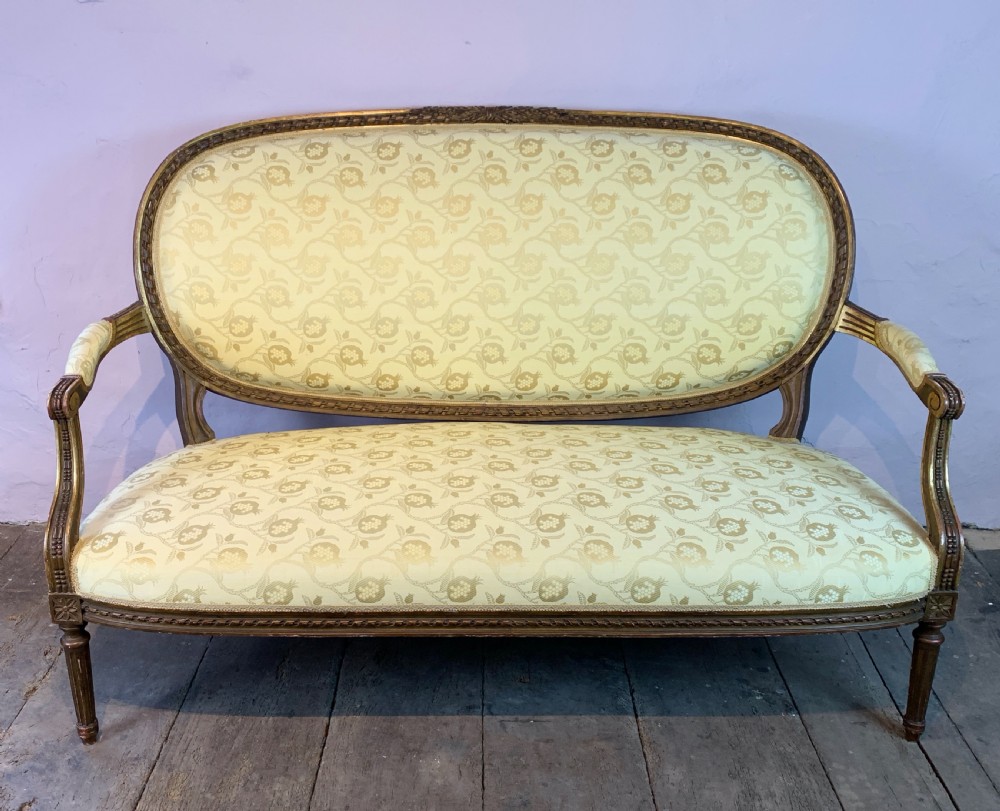 Antique French Louis XVI revival giltwood sofa View III