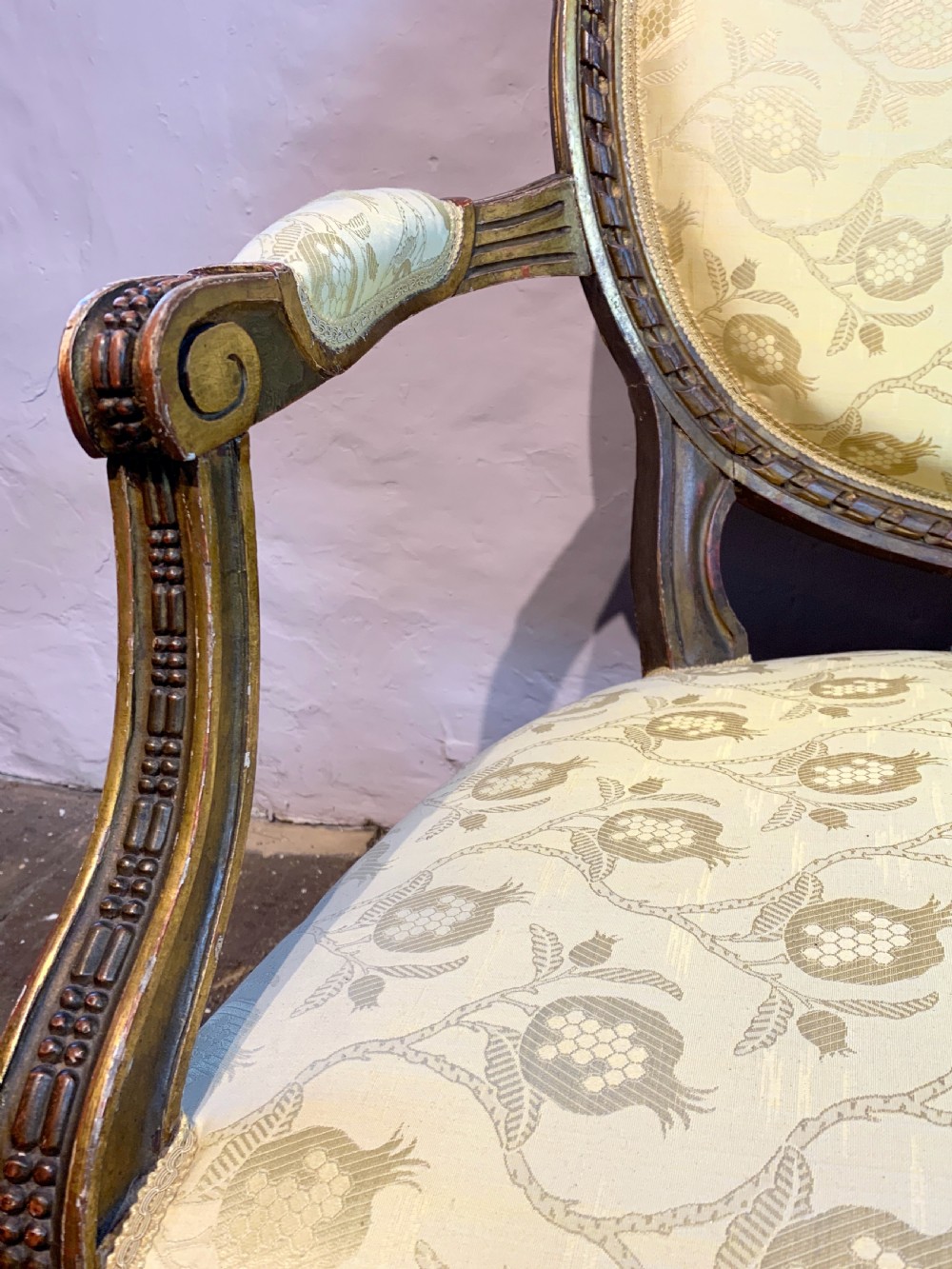 Antique French Louis XVI revival giltwood sofa View V