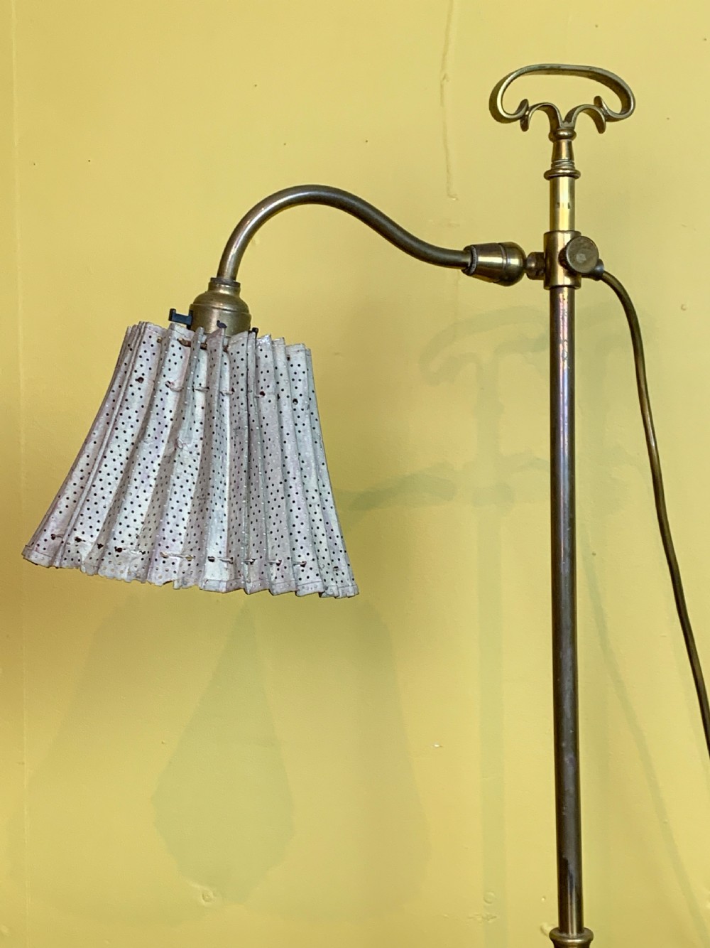 Vintage adjustable brass desk lamp with pierced shade View III