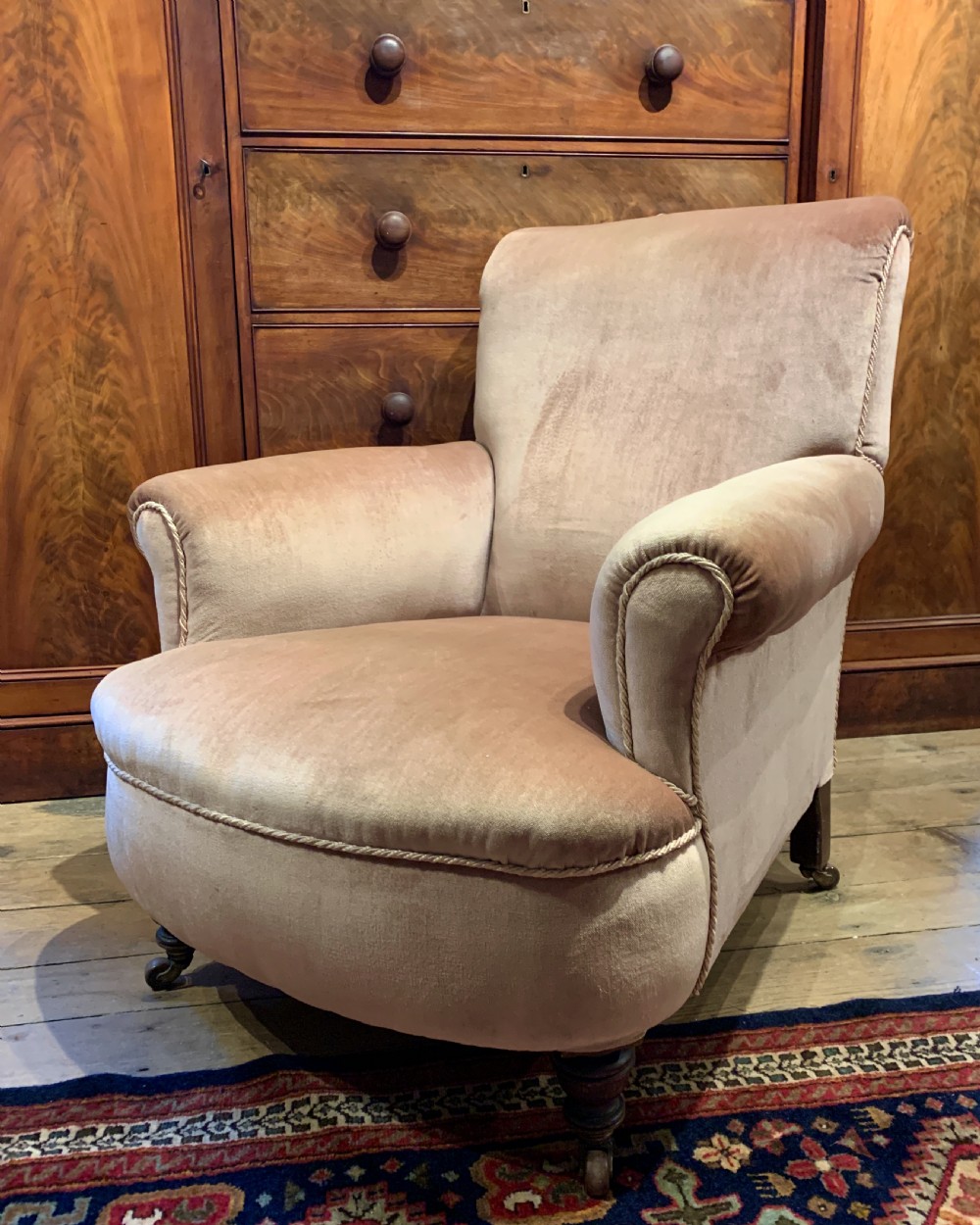 Antique Victorian deep seated armchair of good proportions View II