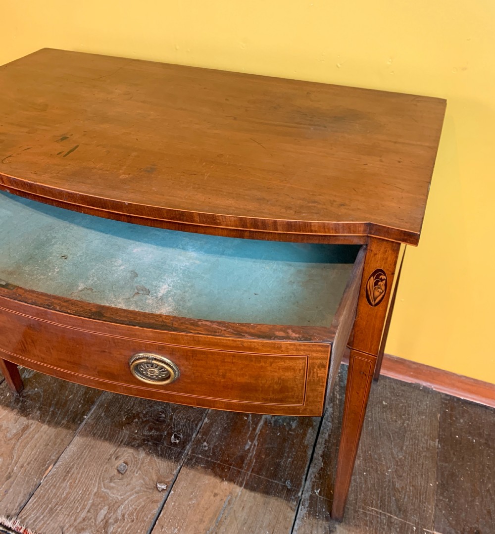 Georgian inlaid mahogany bowfront side table with single frieze drawer View IV