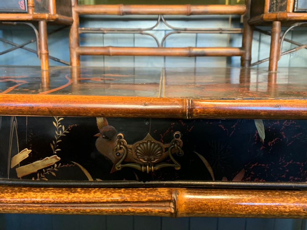 Victorian Aesthetic bamboo and lacquer panelled dressing table View III