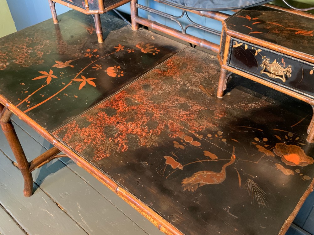Victorian Aesthetic bamboo and lacquer panelled dressing table View IV
