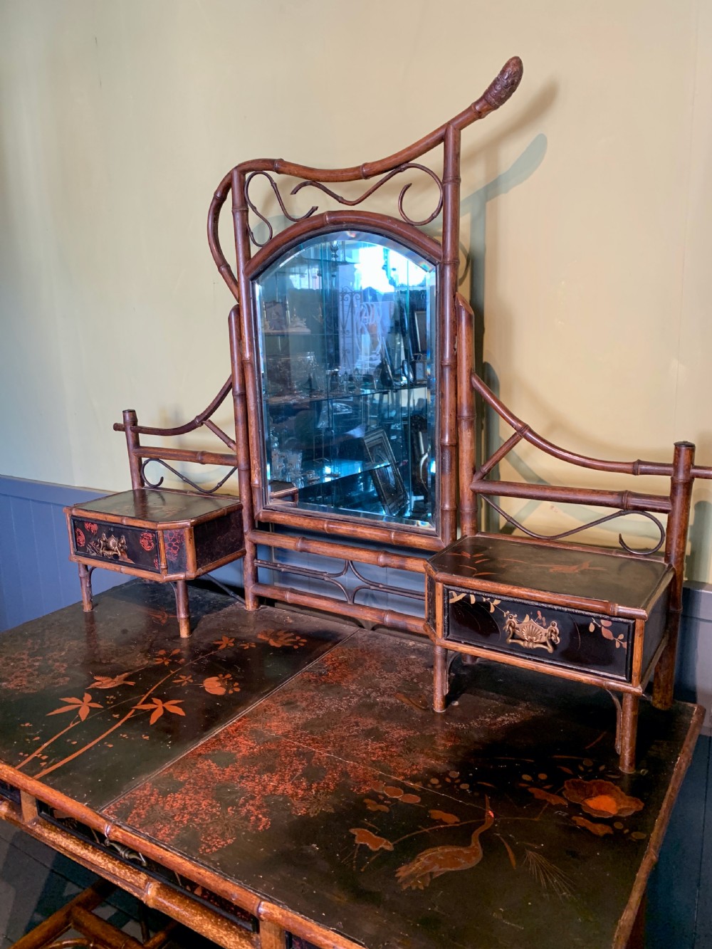 Victorian Aesthetic bamboo and lacquer panelled dressing table View IX