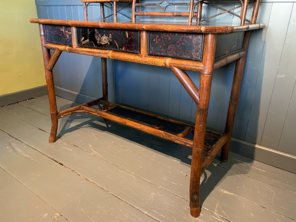 Victorian Aesthetic bamboo and lacquer panelled dressing table View X