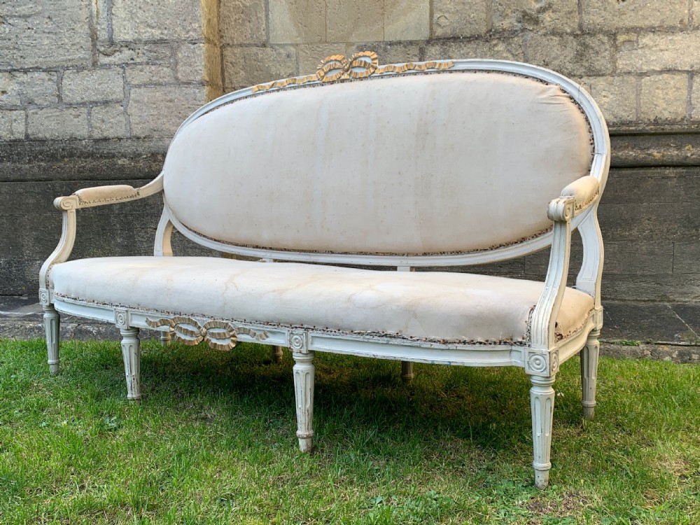 Antique French Louis XVI revival painted canape Sofa