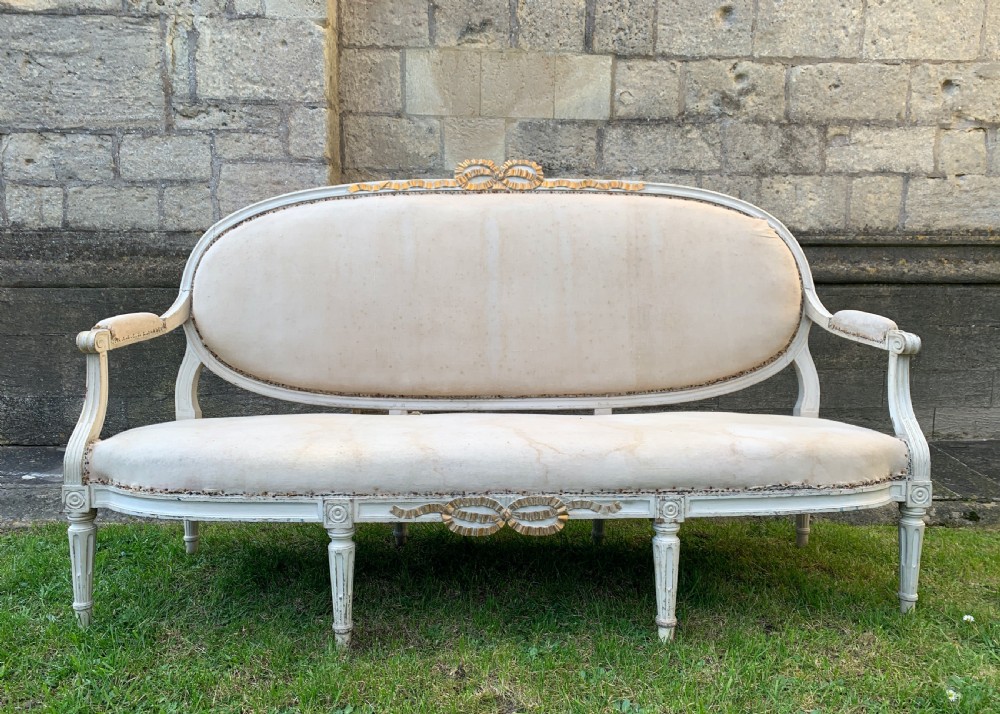 Antique French Louis XVI revival painted canape Sofa View II