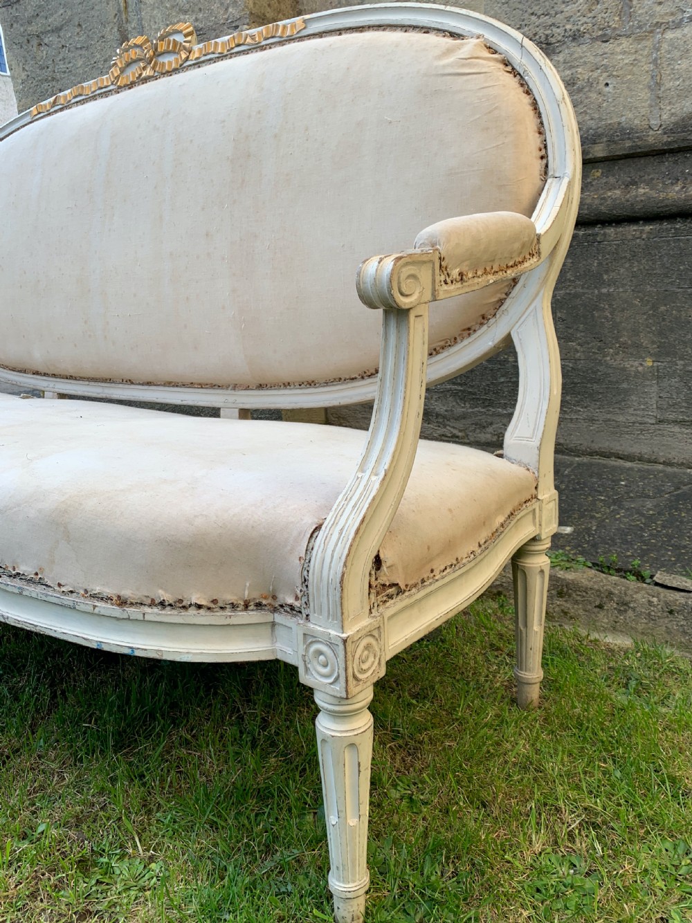 Antique French Louis XVI revival painted canape Sofa View IV