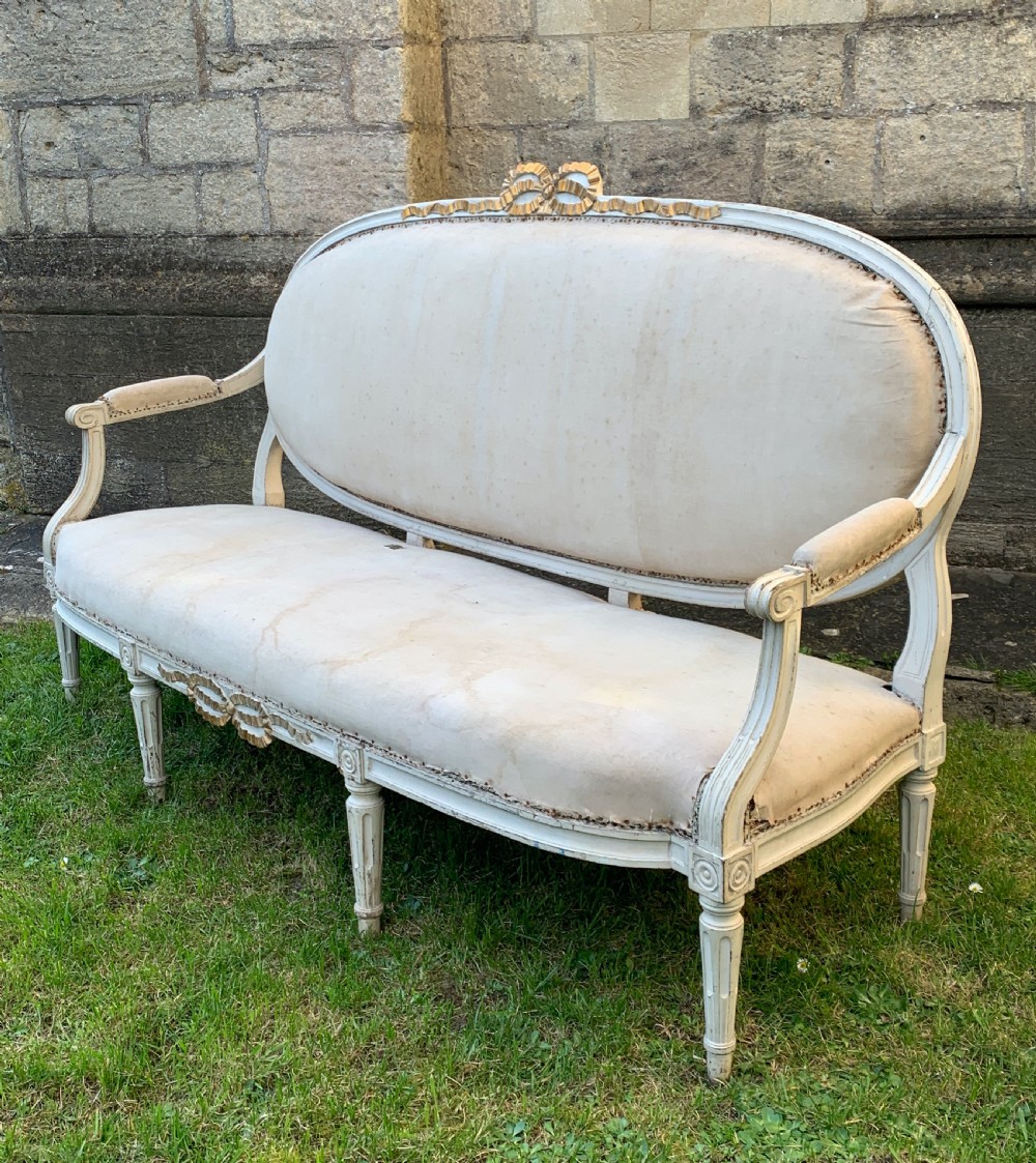 Antique French Louis XVI revival painted canape Sofa View VII