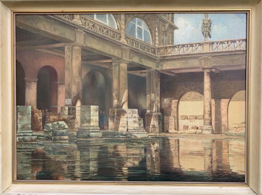 The Roman baths, Bath, oil on canvas signed W.S. Phillips