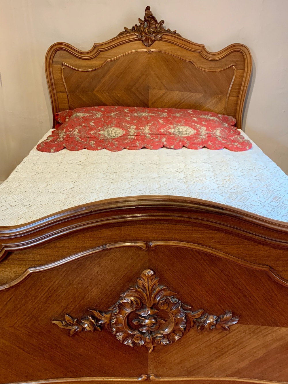 French Louis XV revival rococo walnut double bed View II