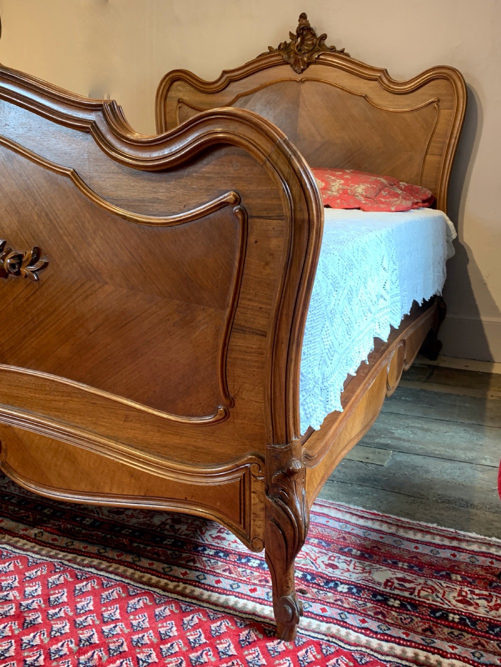 French Louis XV revival rococo walnut double bed View VII