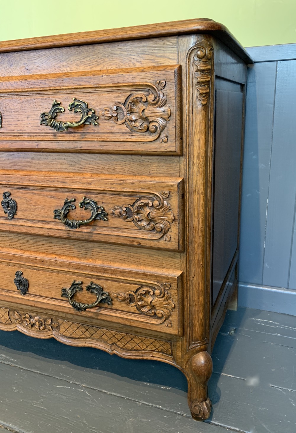 French pale oak chest of drawers in Louis XV style circa 1930 View III