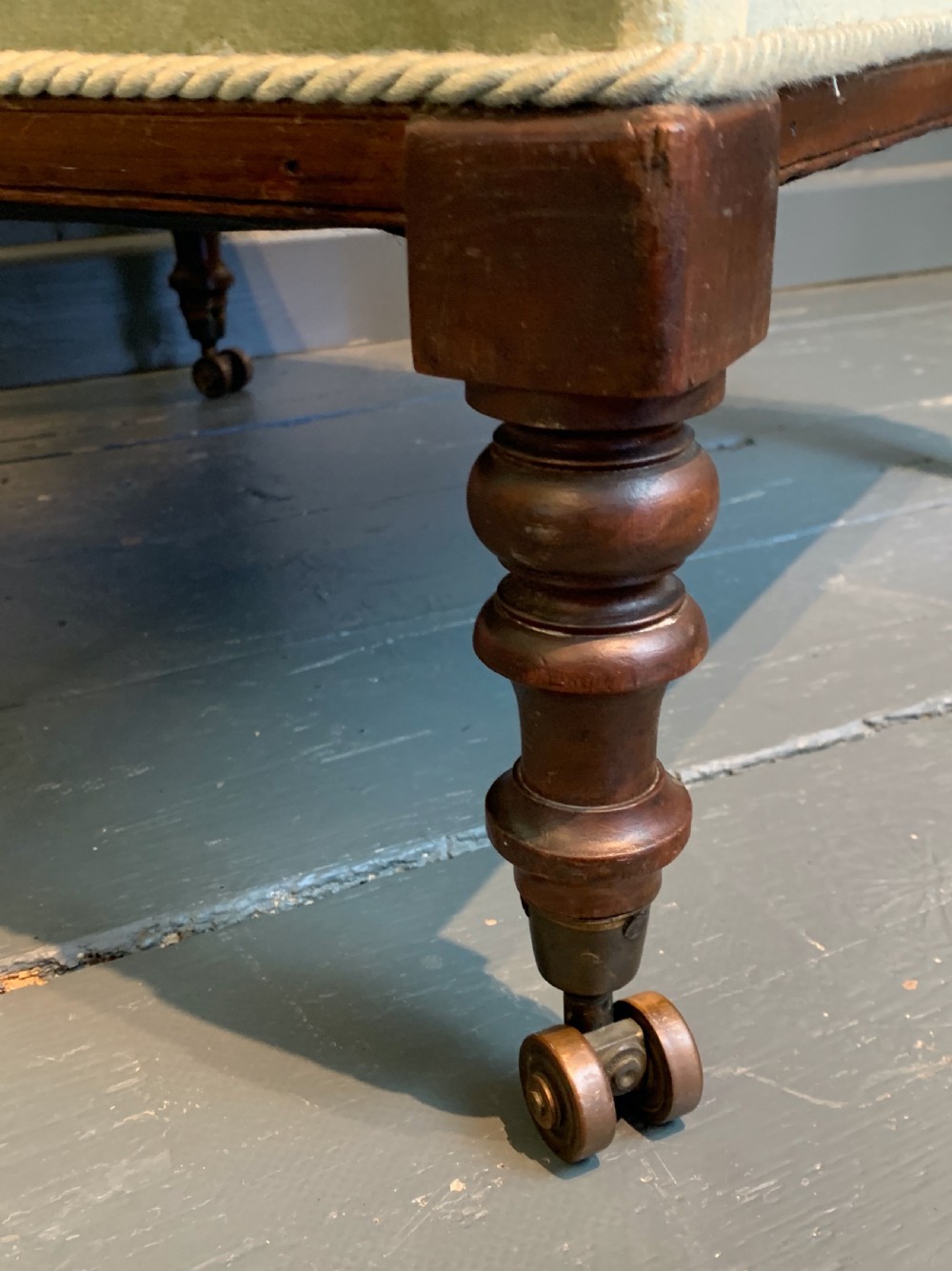 Victorian Aubusson tapestry upholstered stool with Harrington's Patent castors View V