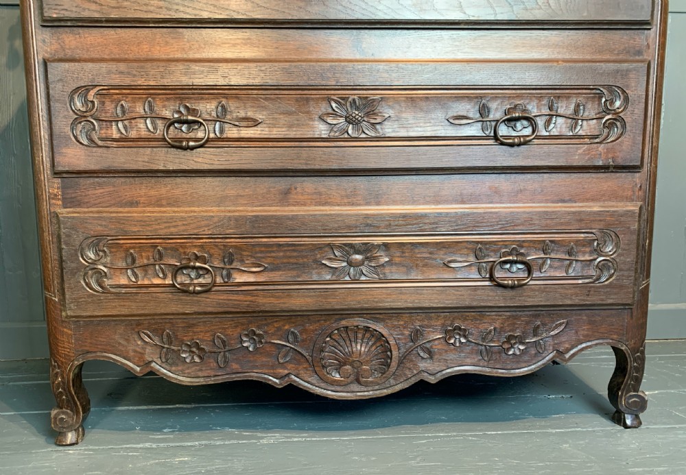 Vintage French Louis XV revival three drawer oak commode View III