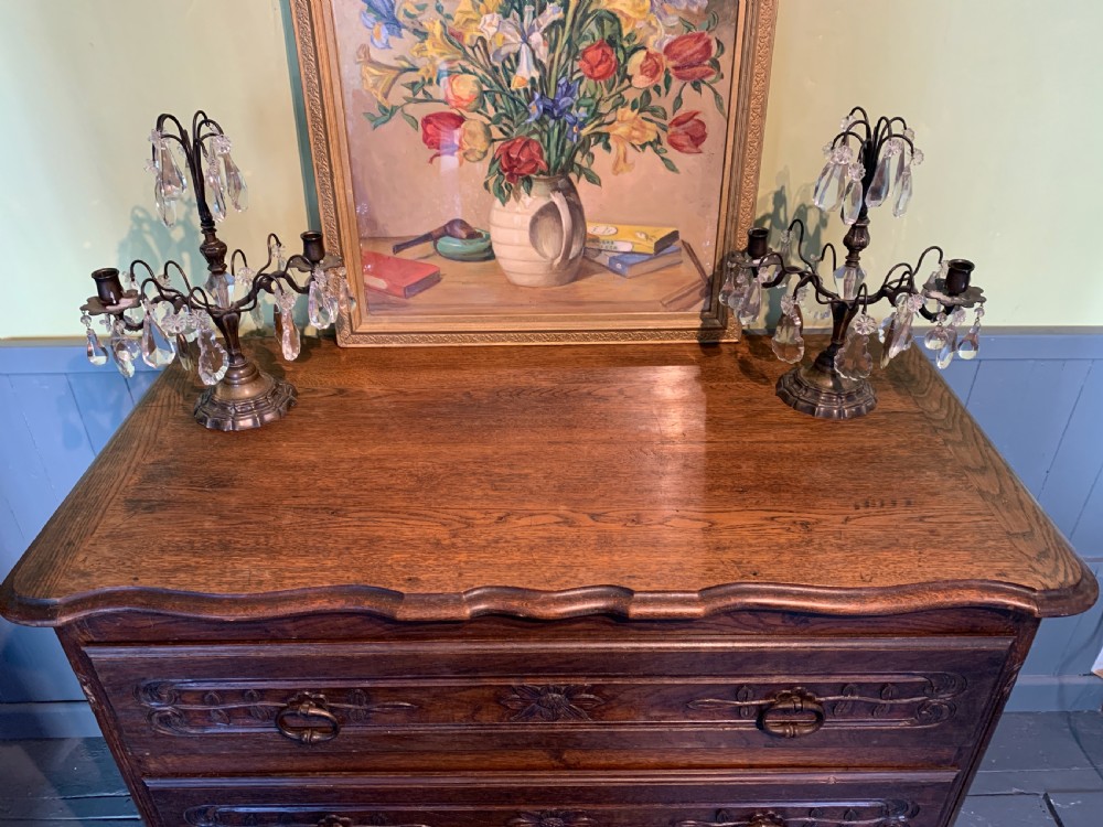 Vintage French Louis XV revival three drawer oak commode View V