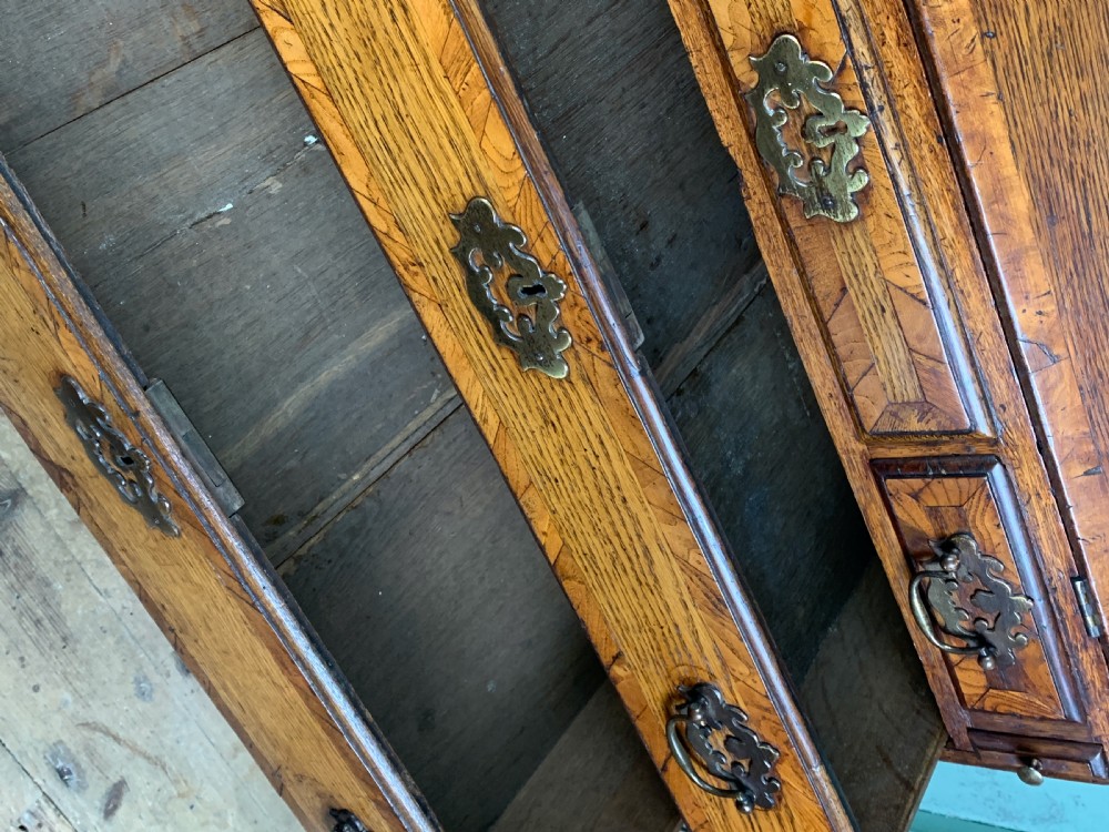 Georgian 18th century country oak bureau with inlaid starburst design View X