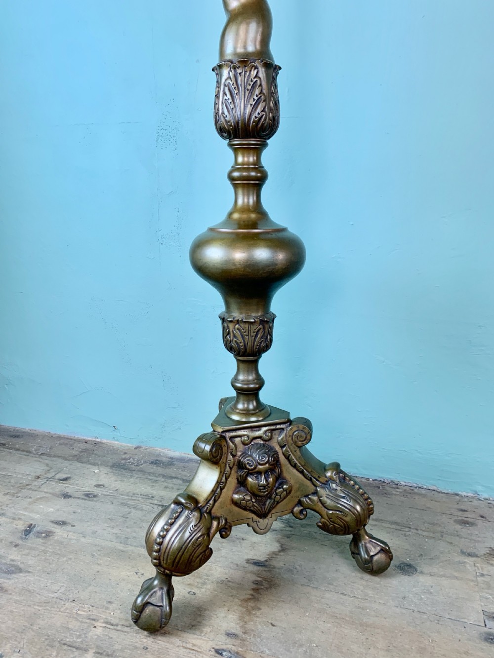 Italian brass ecclesiastical church floor lamp in 17th century style View II