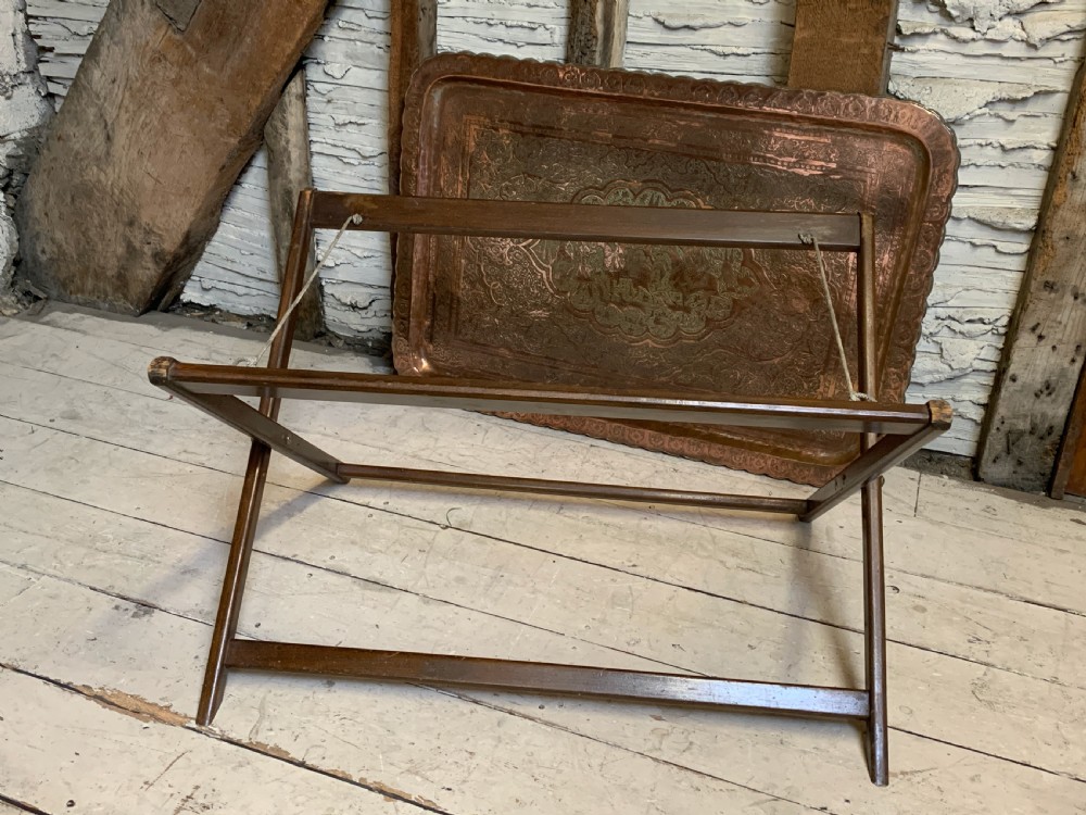 Large Indo-Persian engraved tinned copper tray table View VII