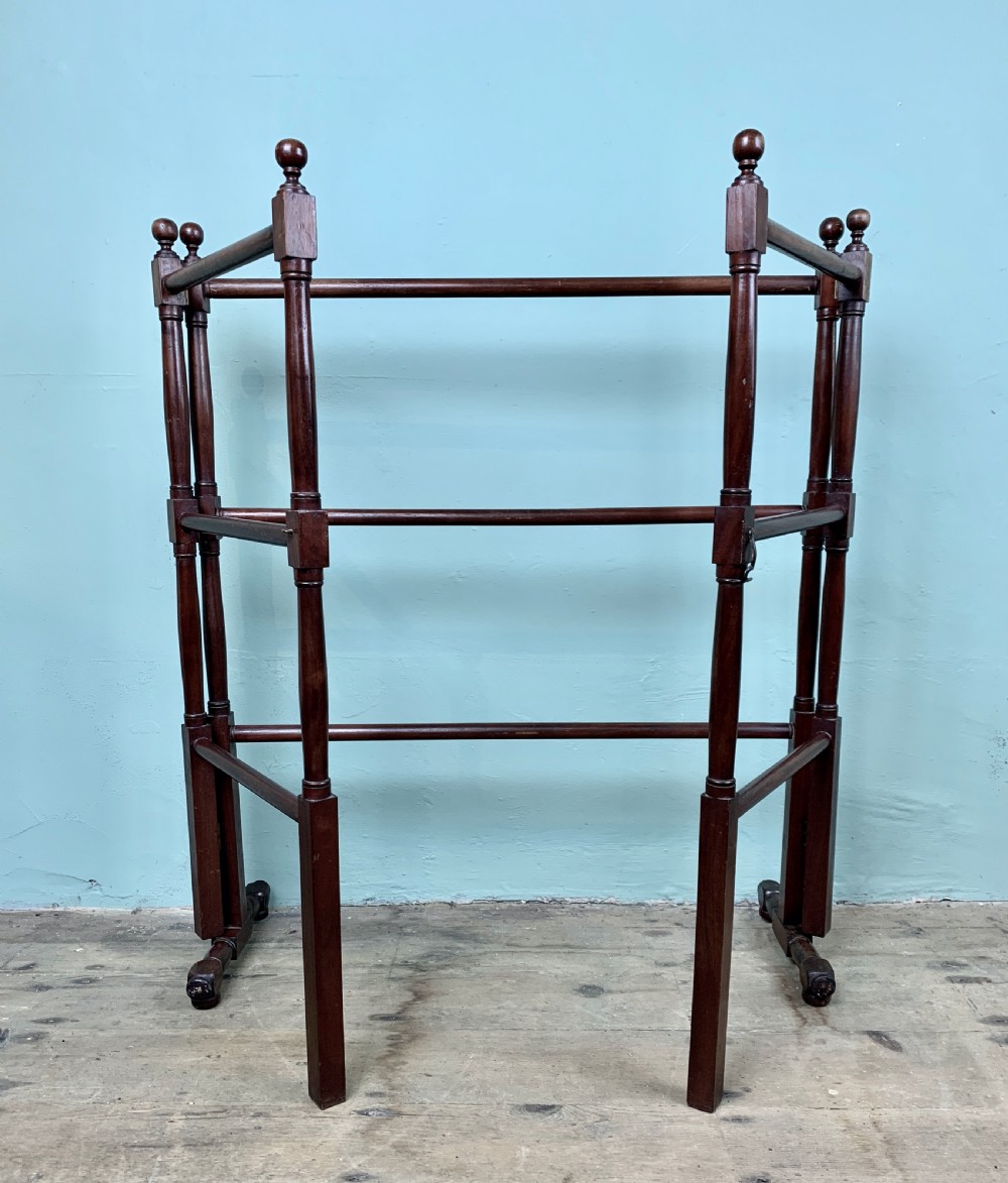 Edwardian mahogany gate action folding towel rail / clothes horse