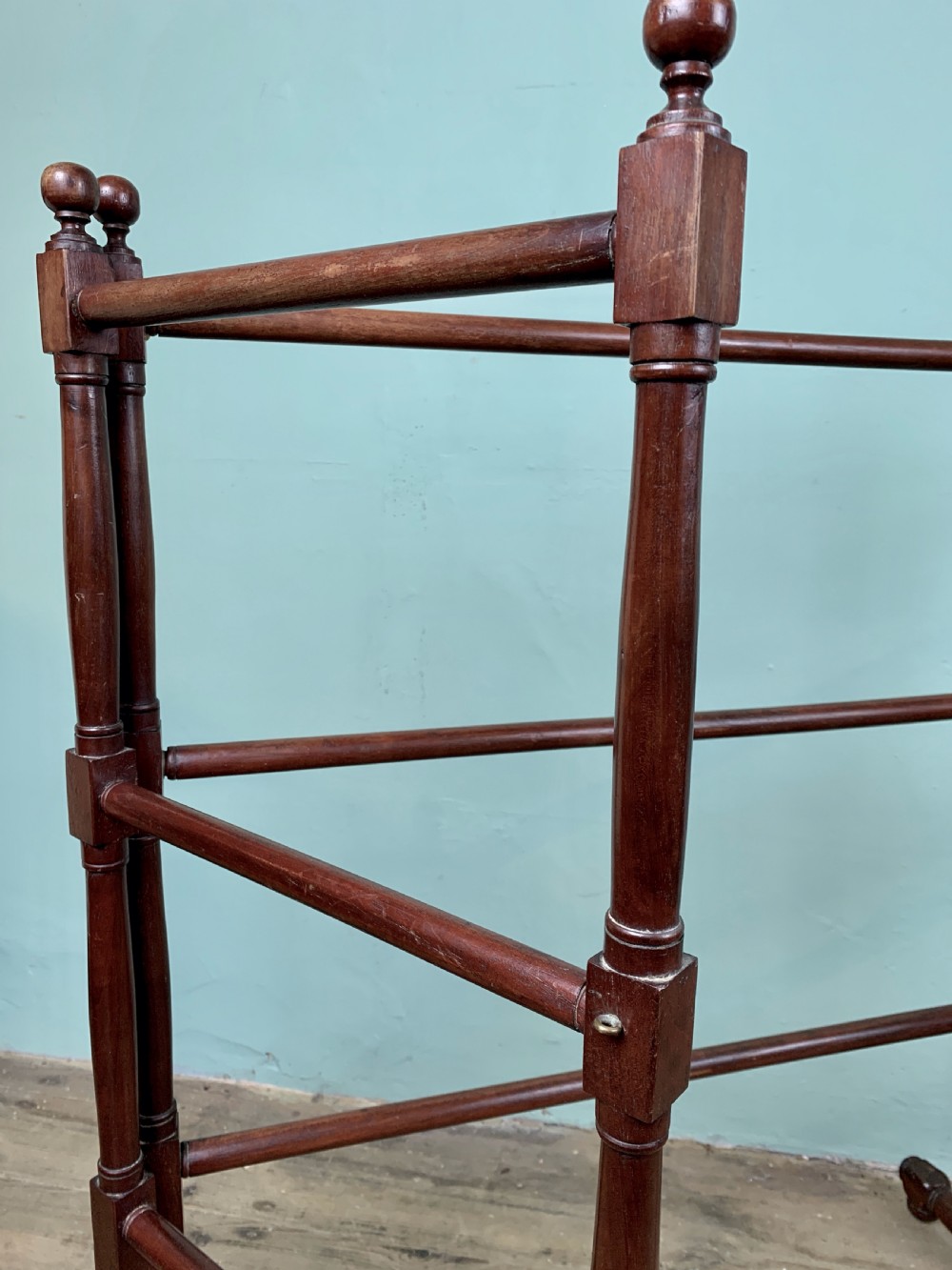 Edwardian mahogany gate action folding towel rail / clothes horse View II