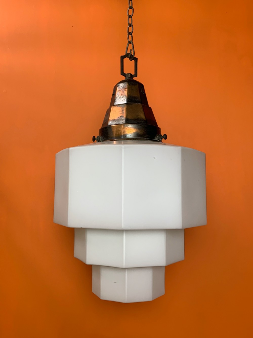 Large Art Deco opaline glass pendant Odeon ceiling light