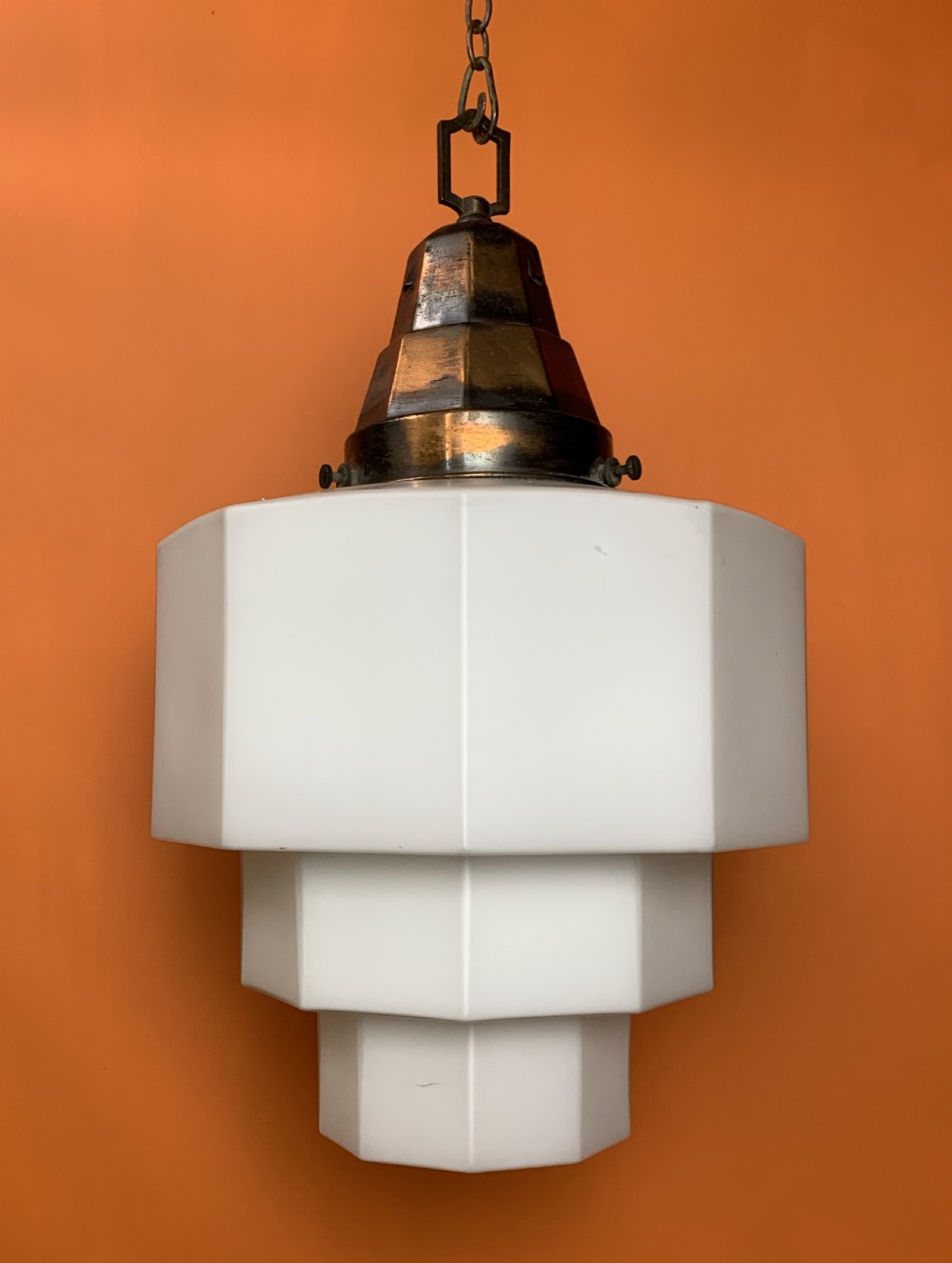 Large Art Deco opaline glass pendant Odeon ceiling light View II