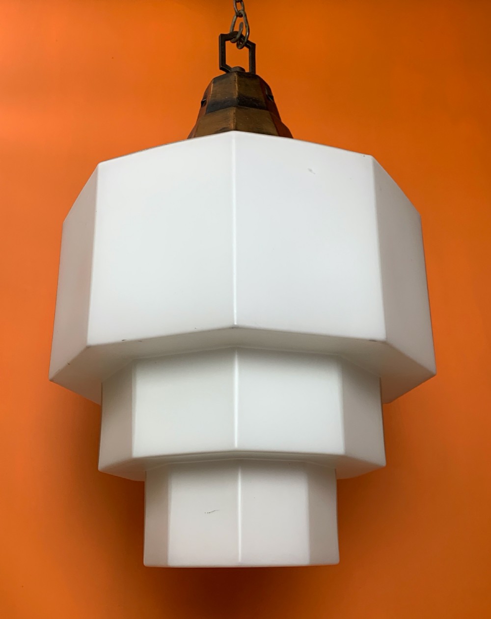 Large Art Deco opaline glass pendant Odeon ceiling light View III
